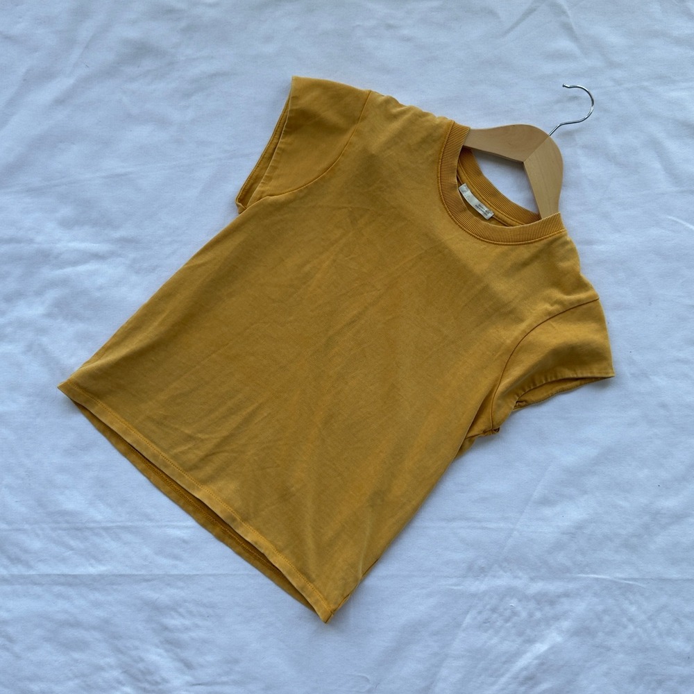 Zara Padded Shoulder Muscle Tee Women's Size S Mustard Yellow Minimalist Modern